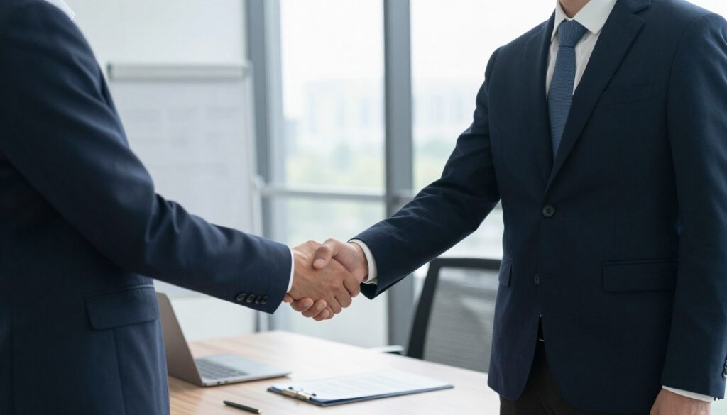 Business partnership handshake and collaboration