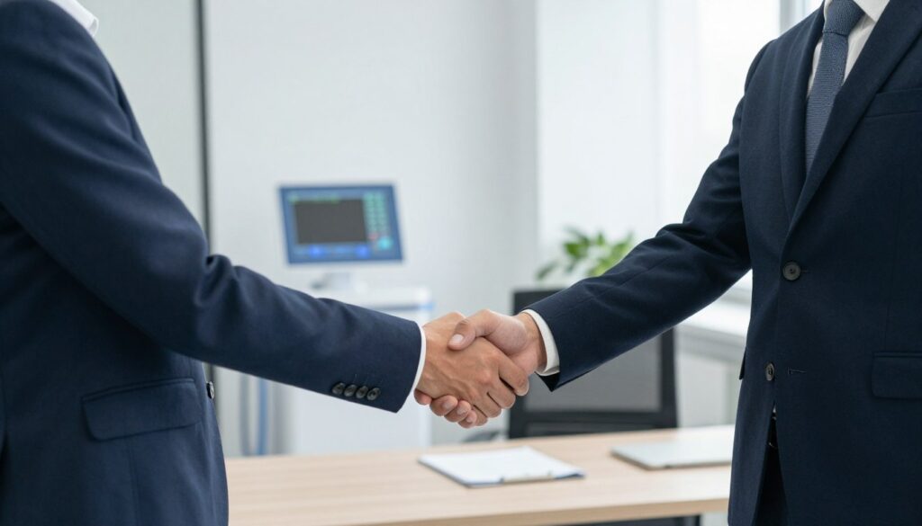 Business partnership handshake for colon hydrotherapy distribution