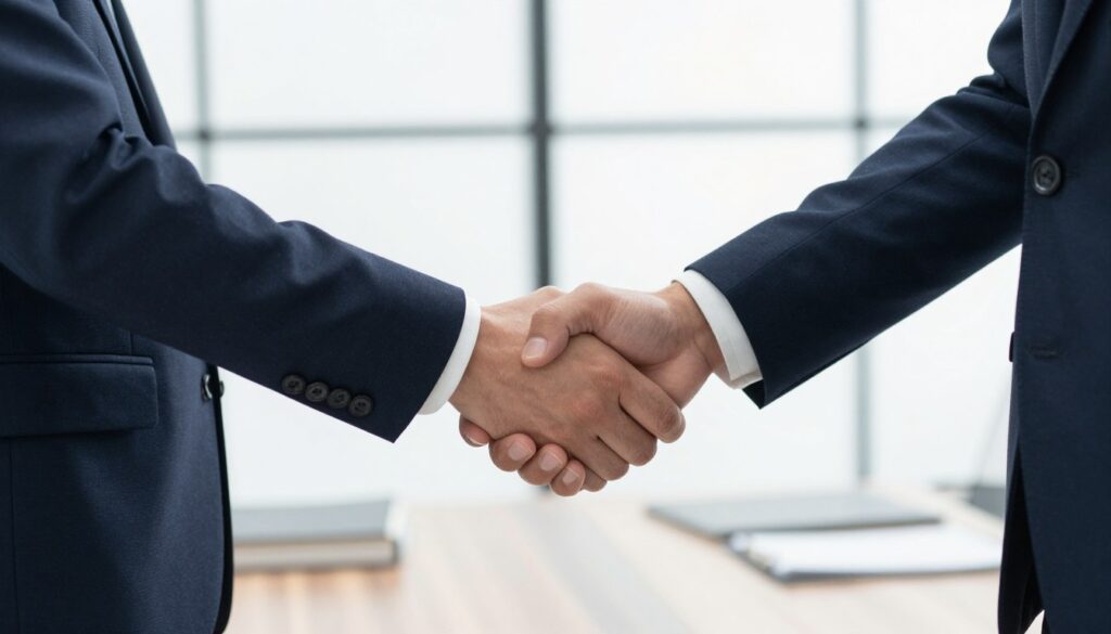 Business partnership handshake medical equipment