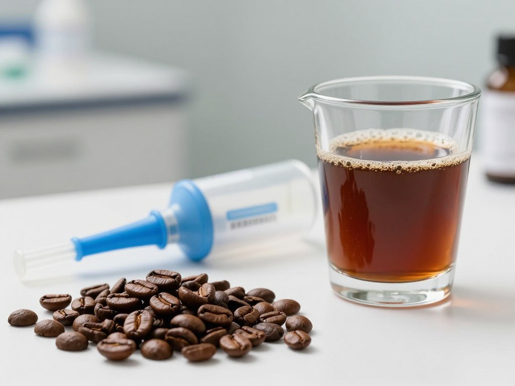 Coffee enema preparation with organic coffee beans and medical equipment