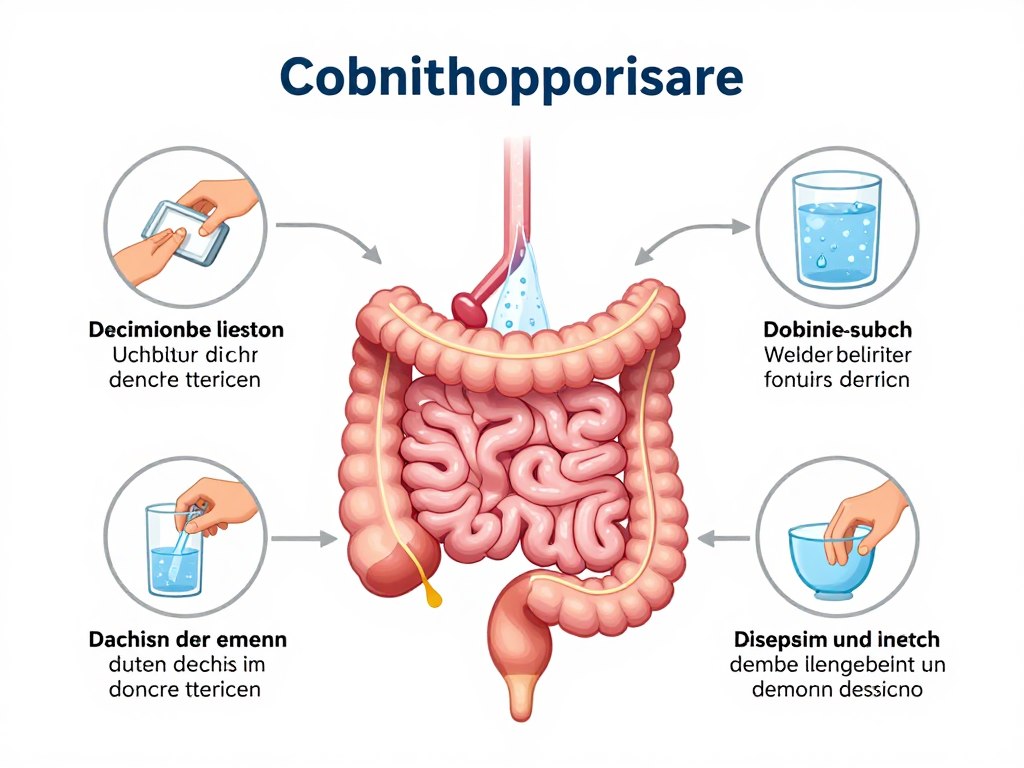Diagramm des Colon Hydrotherapie Verfahrens Schritt für Schritt