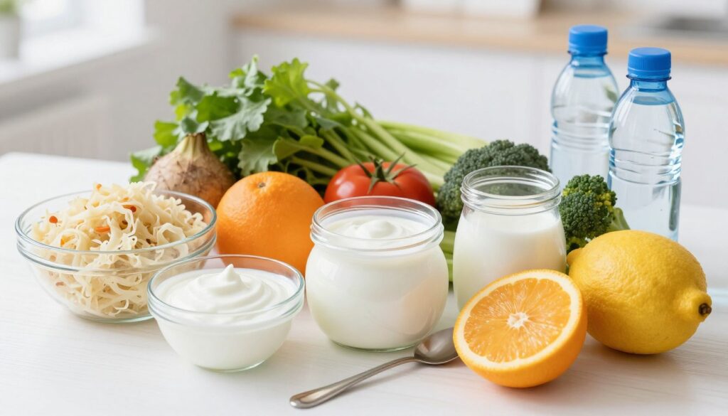 Gesunde Ernährung mit probiotischen Lebensmitteln nach Colon Hydrotherapie zur Darmflora Regeneration