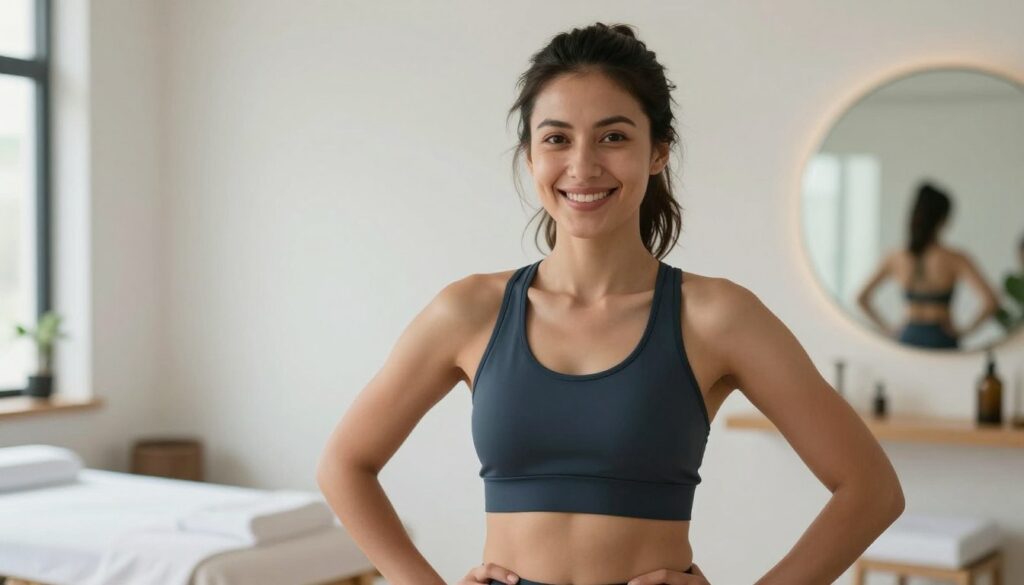 Happy healthy person showing positive results after colon hydrotherapy treatment