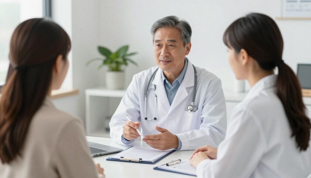 Healthcare professional explaining colon hydrotherapy to client