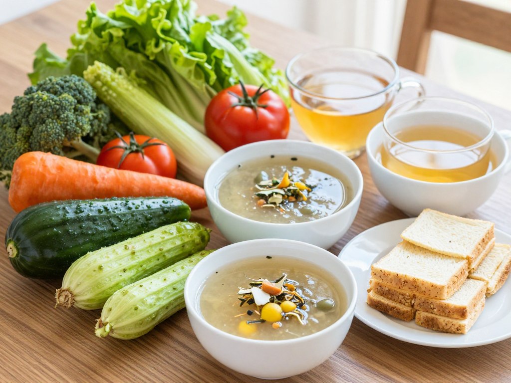 Healthy vegetables and light foods recommended before colon hydrotherapy treatment
