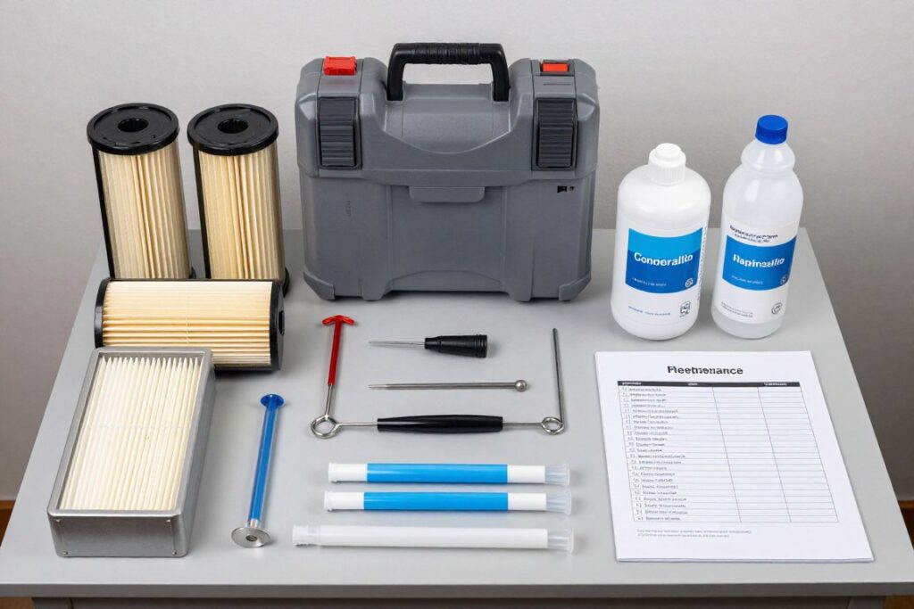 Maintenance toolkit and replacement parts for colon hydrotherapy equipment