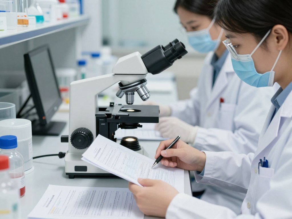 Medical research laboratory analyzing colon health studies