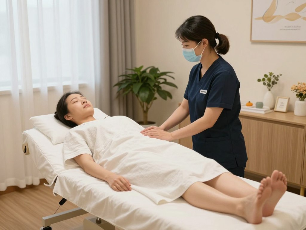 Patient nach Colon-Hydrotherapie-Sitzung bei Nachsorgeberatung