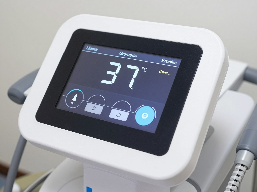 Professional colon hydrotherapy machine control panel showing temperature and flow settings