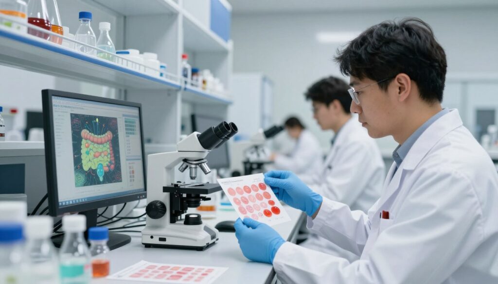 Wissenschaftliche Forschung zu Darmgesundheit und Mikrobiom in modernem Labor