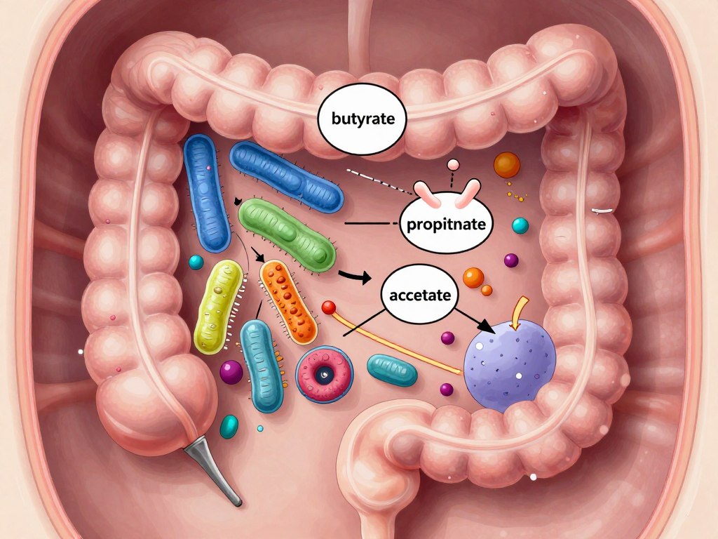 Darmflora Colon - Darstellung der bakteriellen Fermentation und Produktion kurzkettiger Fettsäuren