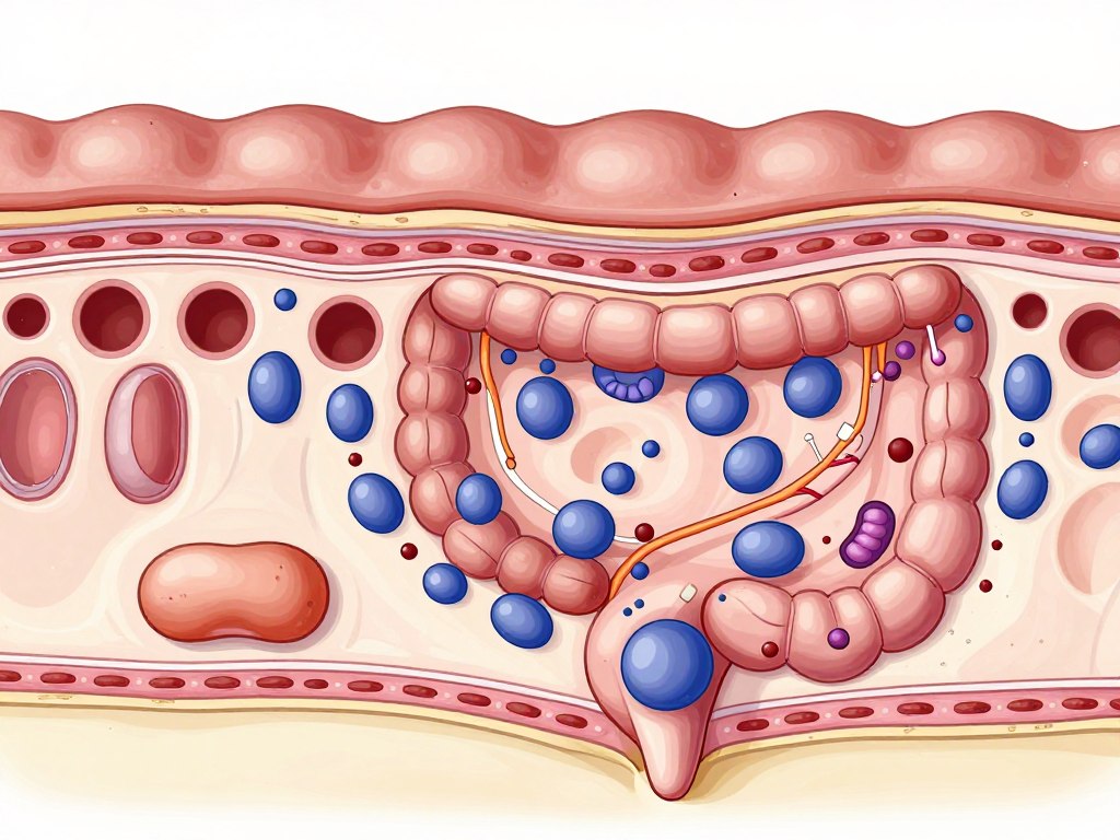 Histologie Colon - Mikroskopische Darstellung der Darmwand mit Krypten und Zelltypen