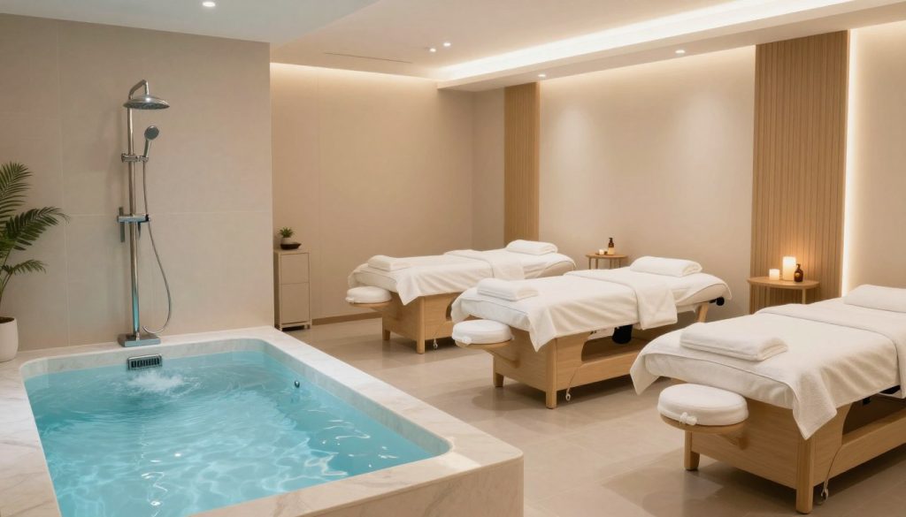 Verschiedene Hydrotherapie Anwendungsformen in einer Wellnesseinrichtung