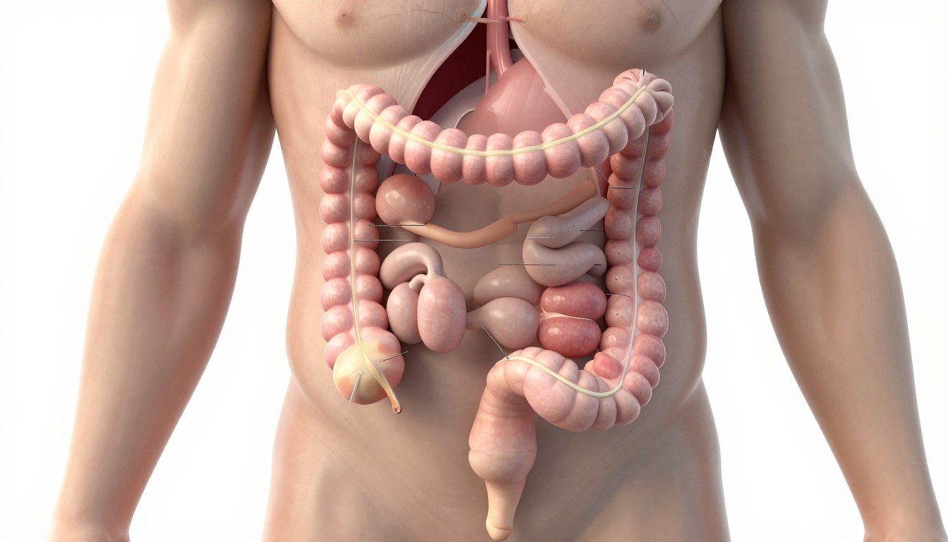 Was ist Colon - Anatomische Darstellung des menschlichen Dickdarms mit allen Abschnitten